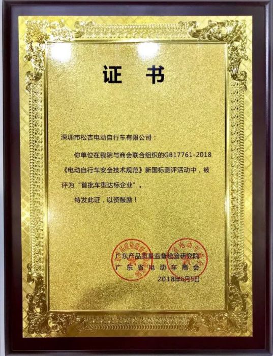 品牌榮譽|松吉榮獲新國標“首批車型達標企業”殊榮！